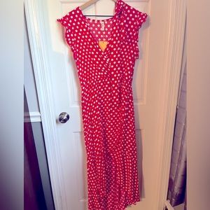Red Polka Dot MIDI Wrap Dress with Tags